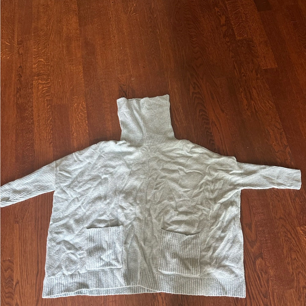 LOFT Blue Turtleneck Sweater with Ribbed Texture